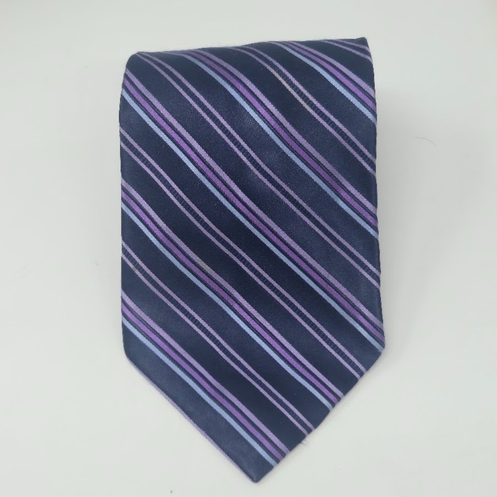 Merona‎ Navy/Purple Striped 100% Silk Repp Tie